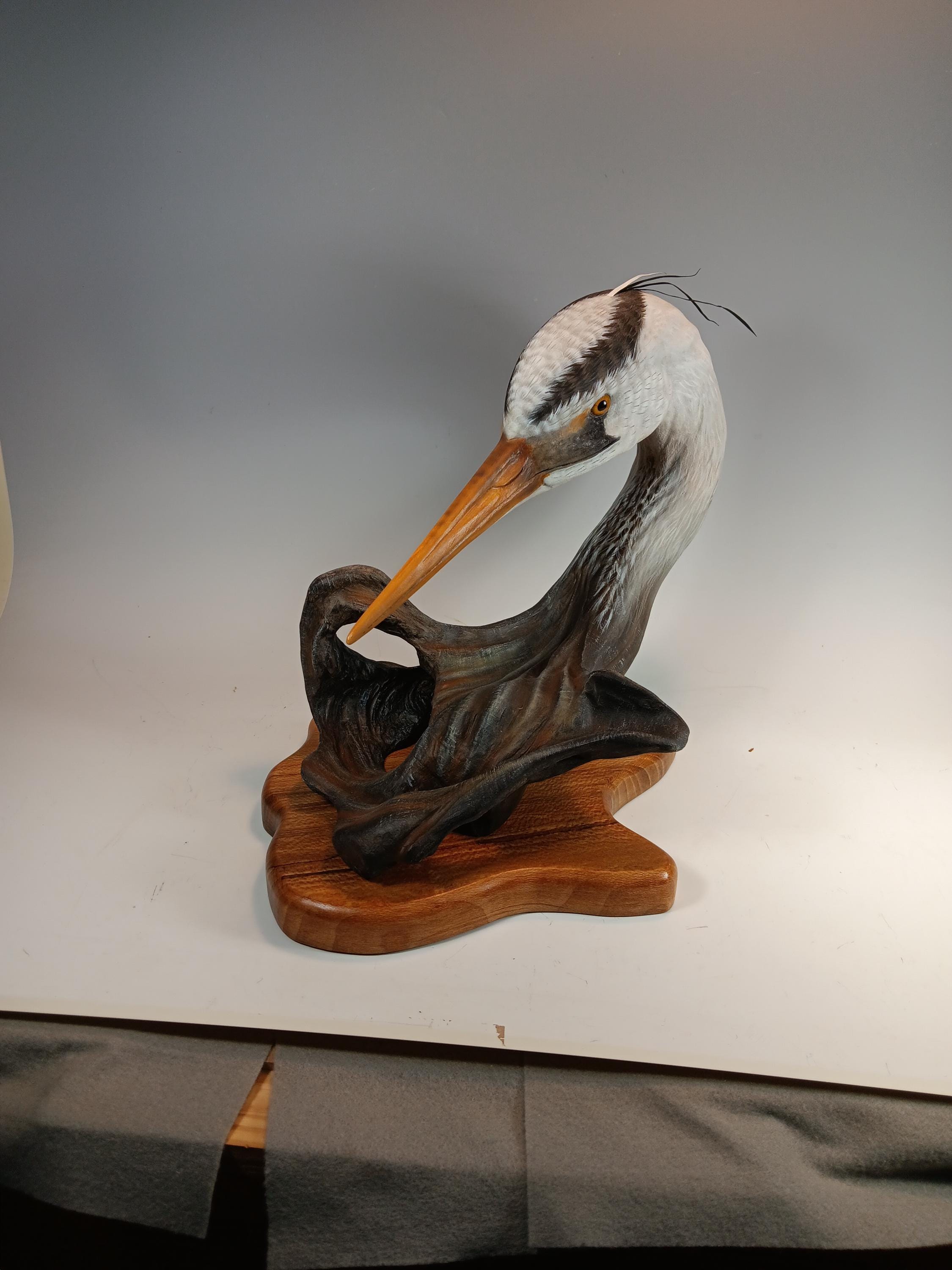 Great Blue Heron Bust — hand carved wildfowl sculpture by Edward H. Legg